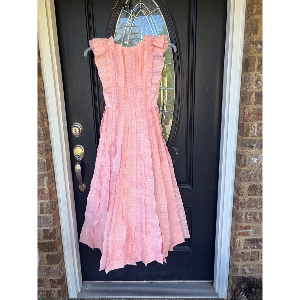 Aje Hybrid Pleated Linen-Blend Midi Dress Rose Pink Ruffle Size 4 Designer